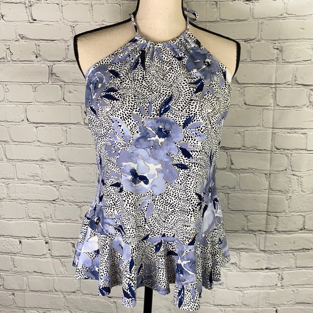 Bold Floral Halter Peplum Tankini Top